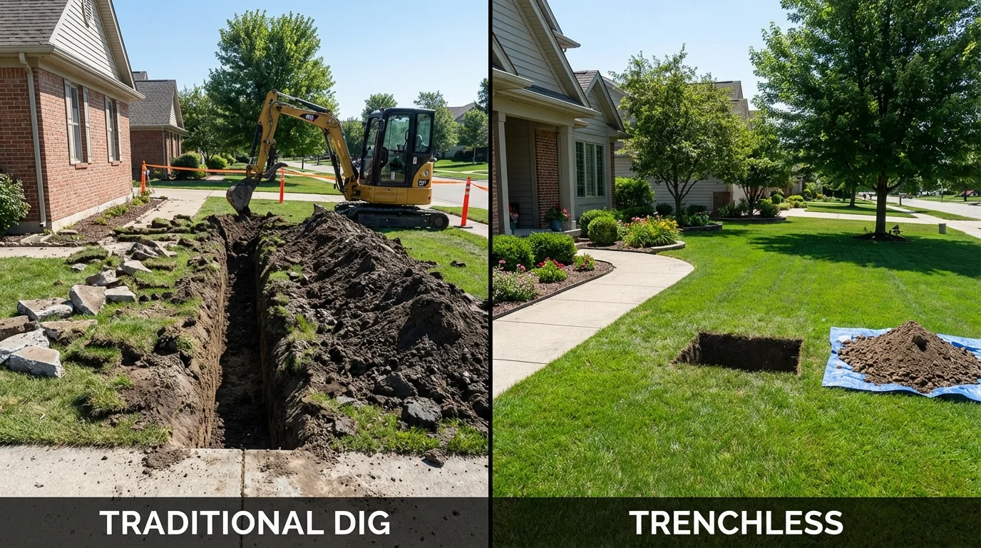 Trenchless sewer repair with minimal yard damage versus traditional excavation in Stuttgart, AR